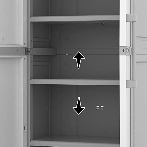 Keter Storage Cabinet with Doors and Shelves for Tool, Home Organization,Large, White & Grey Keter