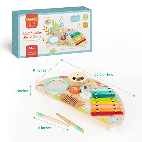 Baby Toys Musical Instruments, Rundad All-in-one Wooden Montessori Musical Set for 1&2Y (Includes Xylophone Drum Cymbal Guiro Gears), Gifts for 1+ - WoodArtSupply