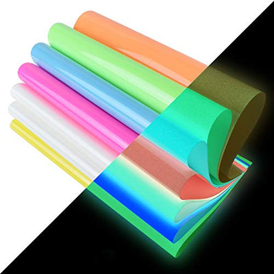 Heat Transfer Vinyl Glow in Dark Iron on Vinyl 9 Pack 12"x 10" PU HTV Luminous Fluorescent Color for Shirts(Glow in Dark)