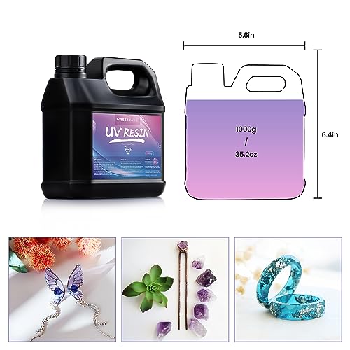 UV Resin 1000g, Upgrade Crystal Clear Hard Ultraviolet Epoxy Resin Glue, Low Odor Transparent Solar Cure Sunlight Activated Resin for Jewelry Making, EPRESINART