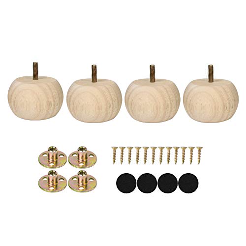 2 Inch Bun Feet for Furniture Unfinished Solid Hardwood Round Ottoman/Couch/Sofa Legs Set of 4 Maricome
