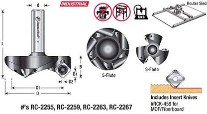 Amana Tool RC-2259-TG CNC Spoilboard Insert Carbide 5 Wing, Surfacing, Planing, Flycutting & Slab Leveler 3-27/32 Diameter x 3/4 SHK Router Bit for - WoodArtSupply