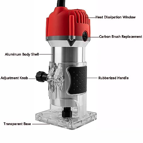 Compact Wood Router Tool Router Woodworking Electric Hand Trimmer Wood Router Collets Woodworking Tool Hand Woodworking Trimmer Palm Router with 15