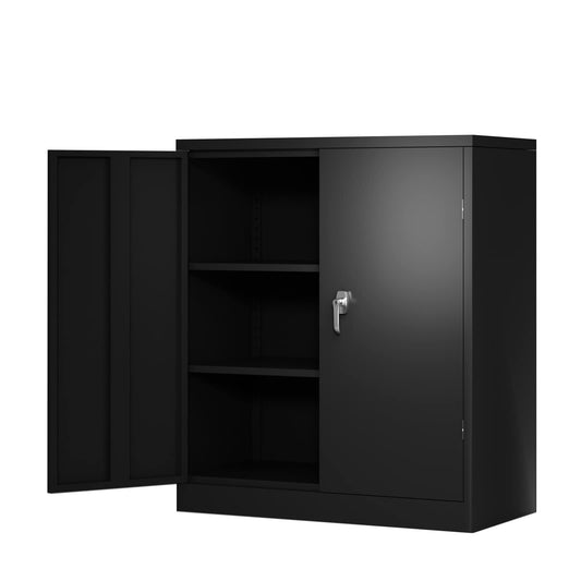 Zipzop Black Metal Storage Cabinet Lockable Steel Storage Cabinet with 2 Adjustable Shelves and 2 Door, Metal Utility Office Locker, 42”H×36”W×18”D - WoodArtSupply