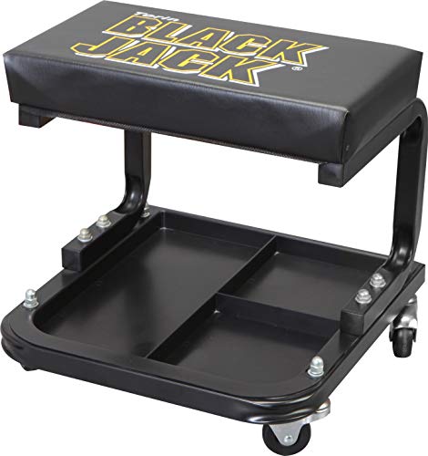 Torin ATR7211 Blackjack Rolling Creeper Garage/Shop Seat: Padded Mechanic Stool with Tool Tray Storage, Black, Large Torin