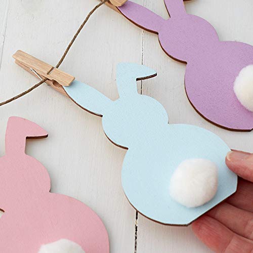 Factory Direct Craft Unfinished Wooden Floppy Ear Bunny Rabbit Garland Easter Craft Kit Unfinished Wood Bunnies, White Pom Poms, Twine and - WoodArtSupply