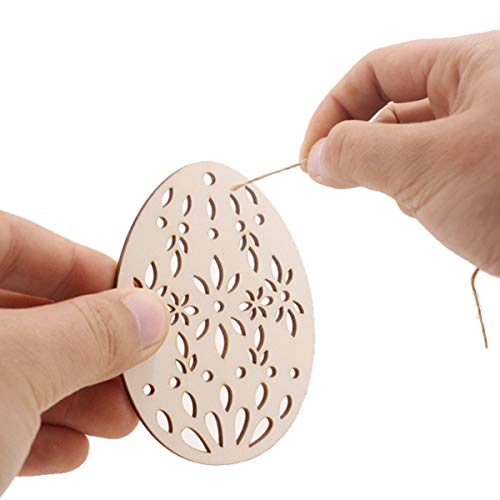 SEWACC 20pcs Wooden Easter Ornaments Crafts Unfinished Wood Pieces Wooden Easter Egg Cutouts Easter Egg Shape Wooden Pendants Easter Hanging SEWACC