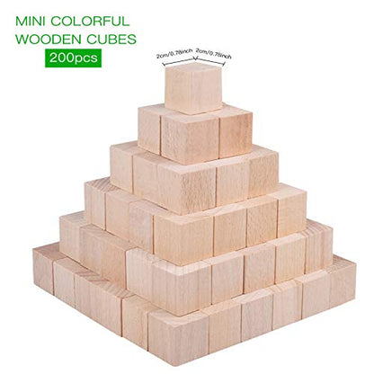 Wood Blocks, 200 Pack Counting Cubes Square Wood Craft Cube Blocks Wooden Blocks Building Blocks,Square Blank Puzzle Making and DIY Craft Cube