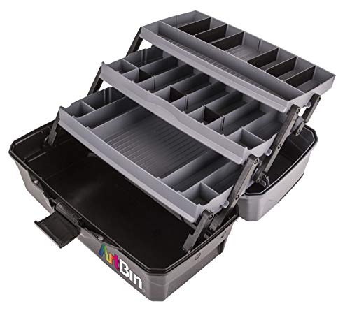 ArtBin 6893AG 3-Tray Art Supply Box, Portable Art & Craft Organizer with Lift-Up Trays, [1] Plastic Storage Case, Gray/Black ArtBin