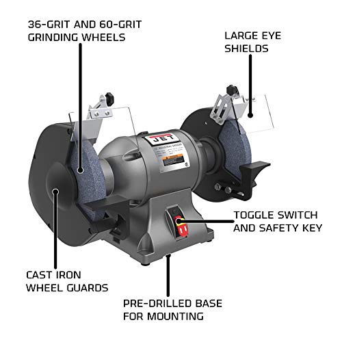 JET 10-Inch Industrial Bench Grinder, 1-1/2 HP, 1800 RPM, 1Ph 115V (IBG-10) - WoodArtSupply