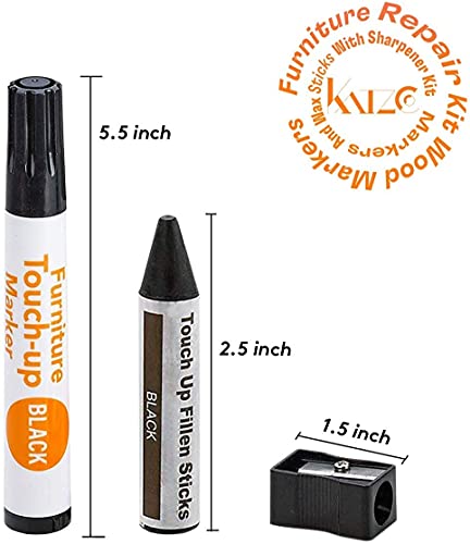 Katzco Furniture Repair Kit Wood Markers - Set of 13 - Markers and Wax Sticks with Sharpener - for Stains, Scratches, Floors, Tables, Desks, Katzco