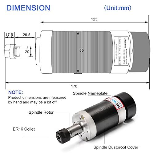 Daedalus CNC Brushless Spindle Motor Kit, 400w, ER16, 48V DC, 12000RPM Daedalus