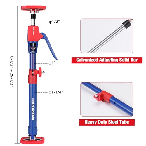 WORKPRO Cabinet Jack Support Pole, 18-1/2" to 29-1/2" Steel Telescopic Quick Support Rod Adjustable 3rd Hand Support System with 154 lbs Capacity for WORKPRO