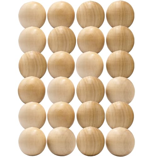 24-Pack Unfinished Wood Oval Beads for Crafts - 1.7" Wooden Balls for DIY Decor, Unfinished Wood Crafts