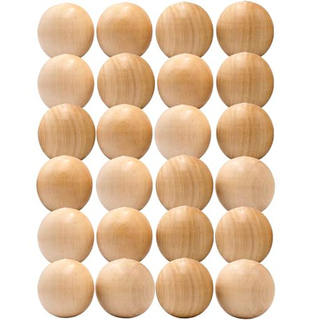 24-Pack Unfinished Wood Oval Beads for Crafts - 1.7" Wooden Balls for DIY Decor, Unfinished Wood Crafts AEVVV