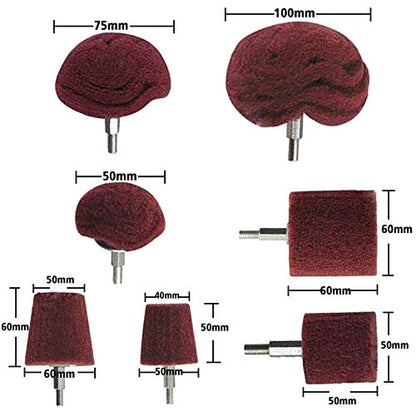 Polishing (Brushing) Shaped scouring pad Grinding Head - 7Pcs Red Non Woven Abrasive Drill Buffing Attachment Set with 1/4 Handle for