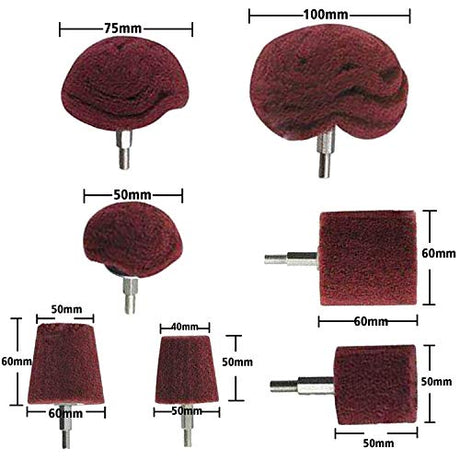 Polishing (Brushing) Shaped scouring pad Grinding Head - 7Pcs Red Non Woven Abrasive Drill Buffing Attachment Set with 1/4 Handle for ABSOK