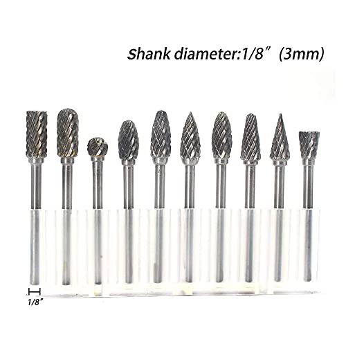 YUFUTOL Carbide Burr Set - 10pcs Double Cut Solid Carbide Rotary Burrs 3mm(0.118'') Shank Fits Die Grinder Drill for Woodworking,drilling Metal - WoodArtSupply