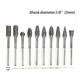 YUFUTOL Carbide Burr Set - 10pcs Double Cut Solid Carbide Rotary Burrs 3mm(0.118'') Shank Fits Die Grinder Drill for Woodworking,drilling Metal YUFUTOL