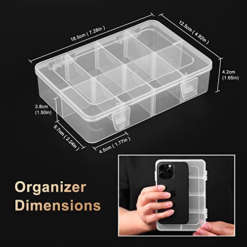 QUEFE 4 Pack 8 Grids Bead Organizers and Storage, Plastic Organizer Box with Removable Dividers Tackle Box Organizer for Candies Snacks Electronics QUEFE
