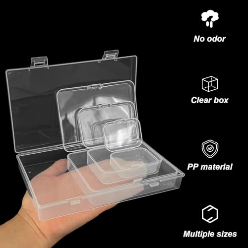 Xanllaxa 30pcs Mixed Sizes Rectangle Mini Plastic Containers,Clear Bead Organizer Storage Boxes,Small Craft Storage Boxes with Hinged Lids for Jewelry