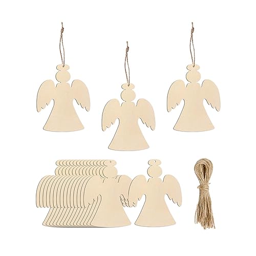 20pcs Christmas Angel Shaped Wood Cutouts DIY Crafts Christmas Tree Unfinished Wooden Tags Ornaments for Christmas Party Decoration