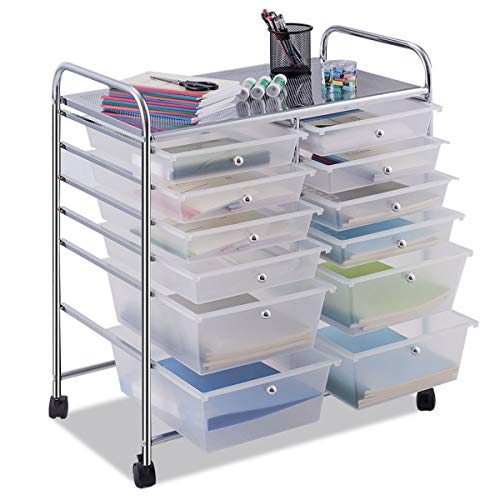 Giantex 12 Drawer Rolling Storage Cart Tools Scrapbook Paper Office School Organizer (White) - WoodArtSupply