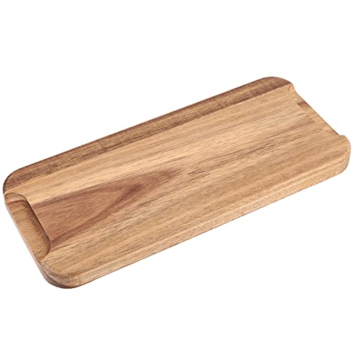 FUNSUEI 11.8 x 5.1 Inches Set of 6 Wooden Serving Platters, Acacia Wooden Serving Trays with Grooved Handle Design, Rectangular Wooden Platters for