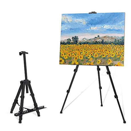 STARHOO Easel for Painting Canvas - Aluminum Art Easel Stand for Table Top/Floor 17" to 63" Adjustable Height with Portable Bag Classic Black Starhoo