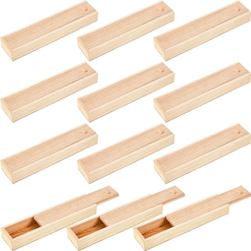 Suzile 12 Pcs Unfinished Wood Box with Sliding Lid 9 x 2.2 x 1.2 Inch Small Wood Box Case Container Gift Jewelry Box Pencil Box for Christmas Wedding