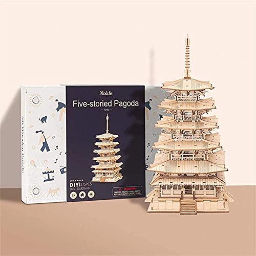 Rolife 3D Wooden Puzzles Temple Building Kit - 275PCS Japanese Five-storied Pagoda 13" Model Craft Kits for Adults/Boys/Girls - WoodArtSupply