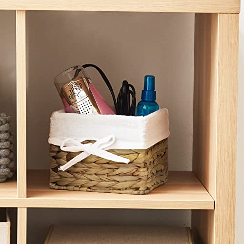 EZOWare Set of 4 Small Natural Woven Water Hyacinth Wicker Storage Nest Baskets Organizer Container Bin with Liner for Organizing Kids Baby Cloth,