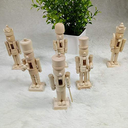 Sizet Unfinished Wood Nutcracker Ornaments Unpainted Mini Wooden Figurines, Set of 6