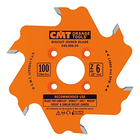 CMT 240.006.04 Biscuit Joiner Blade, 4-Inch Diameter x 6 Teeth, PTFE-Coated. CMT