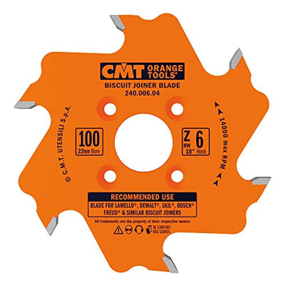 CMT 240.006.04 Biscuit Joiner Blade, 4-Inch Diameter x 6 Teeth, PTFE-Coated.