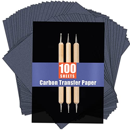 PSLER 100 Sheets Carbon Paper Sheets, Carbon Transfer Paper with 3PCS Embossing Stylus for DIY Woodworking, Paper, Canvas and Other Art Craft psler