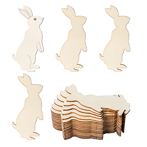 Easter Wooden Bunny Cutouts Unfinished Wooden Rabbit Cutouts Blank Bunny Wood Slices Ornaments for Christmas Wedding Birthday Party Easter Spring Home Decor DIY Crafts Painting Supplies 20Pcs.
