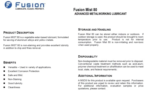 Mist Cutting Oil | Fusion Mist 80 | Advanced Metalworking Lubricant for Cutting and Grinding Machine Shop Operations (1 Gallon) - WoodArtSupply