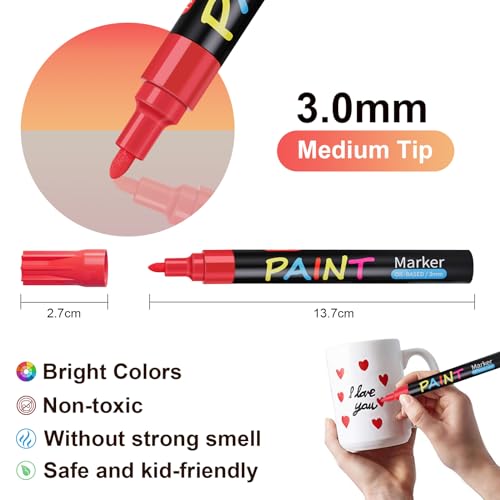 IVSUN Paint Pens Paint Markers, 20 Colors Oil-Based Waterproof Paint Marker Pen Set, Never Fade Quick Dry and Permanent, Works on Rocks Painting, IVSUN