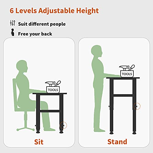 MCombo 48" Adjustable Workbench with Oak Wood Top, Overall Steel Frame Worktable for Garage, Workstation for Workshop and Home Improvement WD48 MCombo