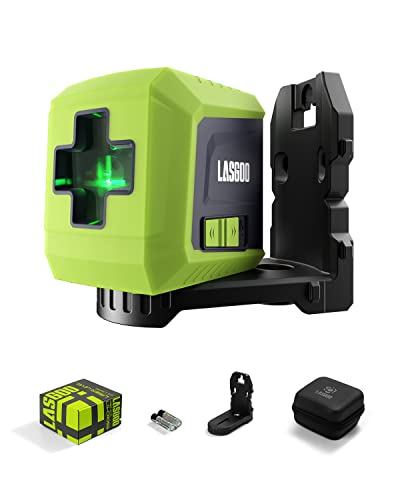 LASGOO Laser Level Self Leveling, Green Cross Laser Line with Vertical and Horizontal for Picture Hanging and Construction, Magnetic Rotating Stand - WoodArtSupply