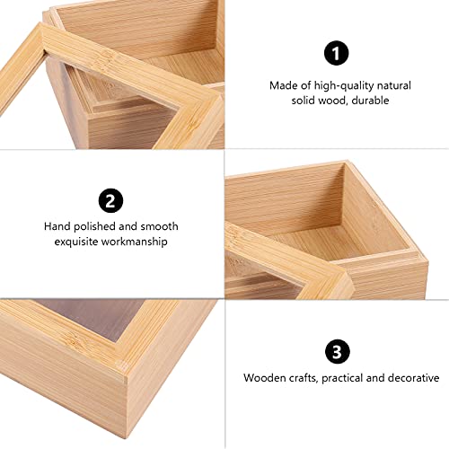 Alipis Wooden Box Wood Glass Storage Box Square Jewelry Display Case Unfinished Wood Box with Clear Window, Desktop Storage Box with Lid Stash Box