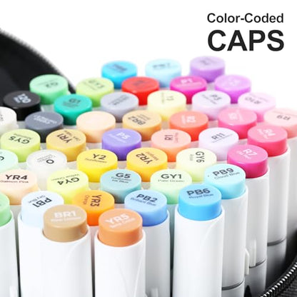 Brush Tip Alcohol Markers Set - 49 Colors Dual Tip Permanent Art Markers for Adult Coloring Artist Sketching Illustration Drawing, Alcohol Based