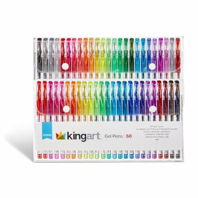 KINGART 400-50 Glitter Rollerball Gel Pens, 50 Sparkling Colors with Soft-Grip Comfort, XL Ink Cartridge - More Ink, Great for All Ages, Writing,