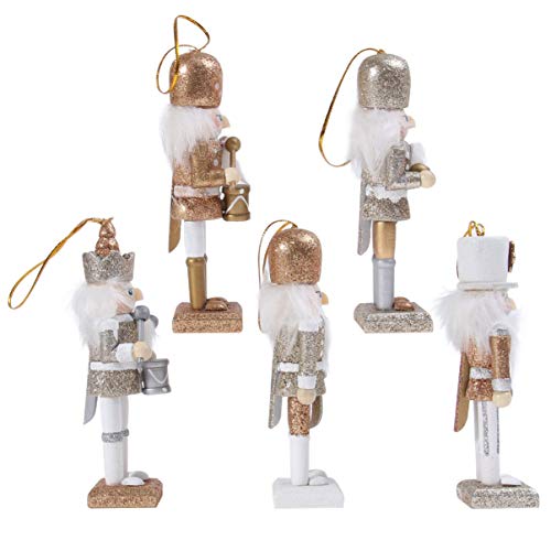SEWACC 5 Pcs Christmas Nutcracker Wooden Nutcracker Ornaments Christmas Decoration Unfinished Nutcracker Figurines Puppet (White Gold) SEWACC