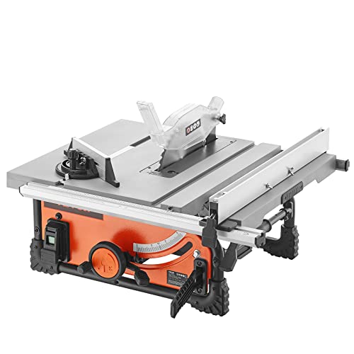 VEVOR Table Saw for Jobsite, 10-inch 15-Amp, 25-in Max Rip Capacity, Cutting Speed up to 4500RPM, 40T Blade, Portable Compact Tablesaw with Sliding VEVOR