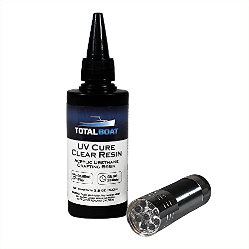 TotalBoat 100g UV Cure Clear Acrylic Resin with UV Flashlight for Resin Curing - Kit for DIY Jewelry Making, Small Resin Crafts, and Protective