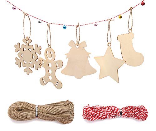 DIYASY Christmas Wood Ornaments for Crafts,60 Pcs DIY Unfinished Wood Cutouts Kit for Kids and Adults Christmas Trees Hanging Decoration