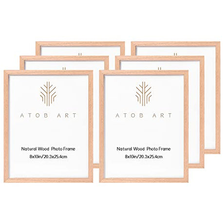 ATOBART 8x10 Solid Wood Picture Frames, 6 Pack OAK Photo Frame Set with Real Glass Cover, Natural Wood Color Frames, for Wall Mounting or Tabletop ATOBART