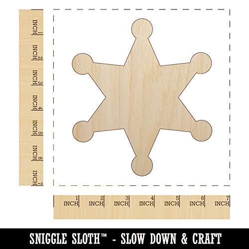 Sheriff Policeman Badge Unfinished Wood Shape Piece Cutout for DIY Craft Projects - 1/4 Inch Thick - 6.25 Inch Size Sniggle Sloth